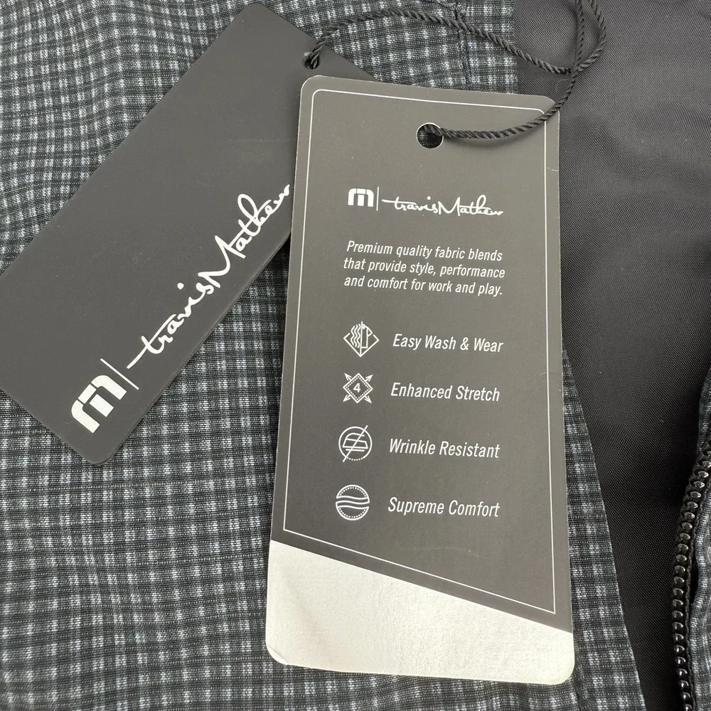 TravisMathew Keep It Up Vest Men's Small Black Check Full Zip Golf NWT 1MU365